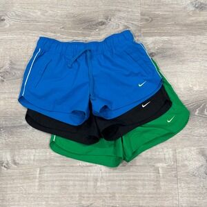Nike Shorts Women Medium Blue Black Green Athletic Running Bundle Drawstring 3pk